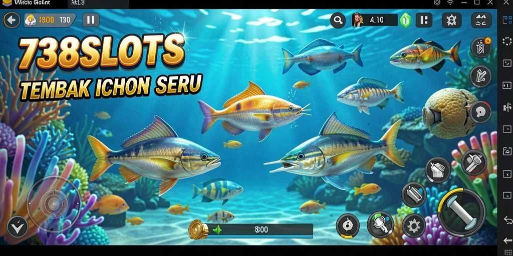Tampilan gameplay Tembak Ikan yang menarik dan penuh warna.