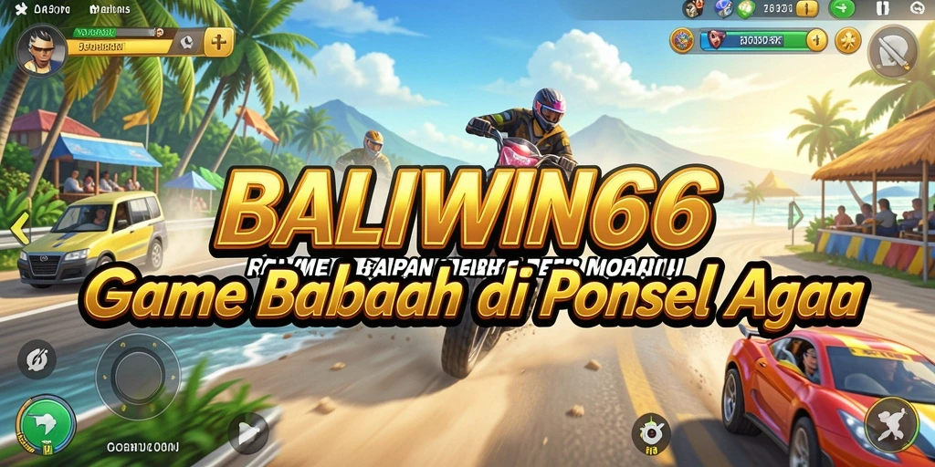 Tampilan gameplay menarik dari BALIWIN66 dengan mobil balap yang melaju kencang.