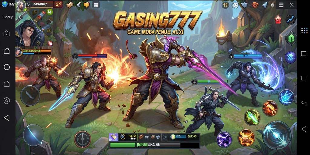 Tampilan seru gameplay GASING777 yang menegangkan dalam arena MOBA.