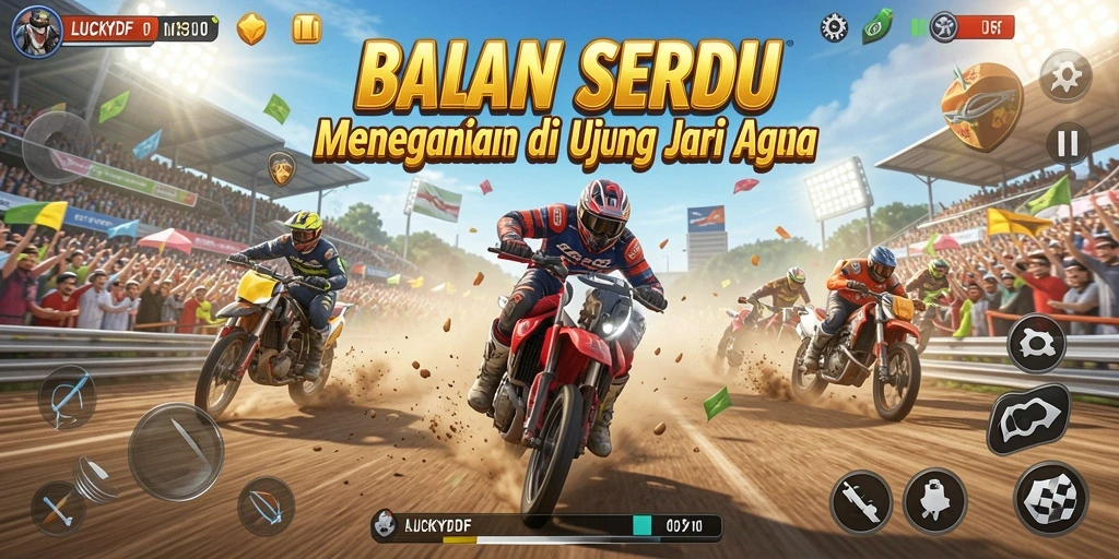 Tampilan gameplay yang mendebarkan dari LUCKYDF saat balapan.