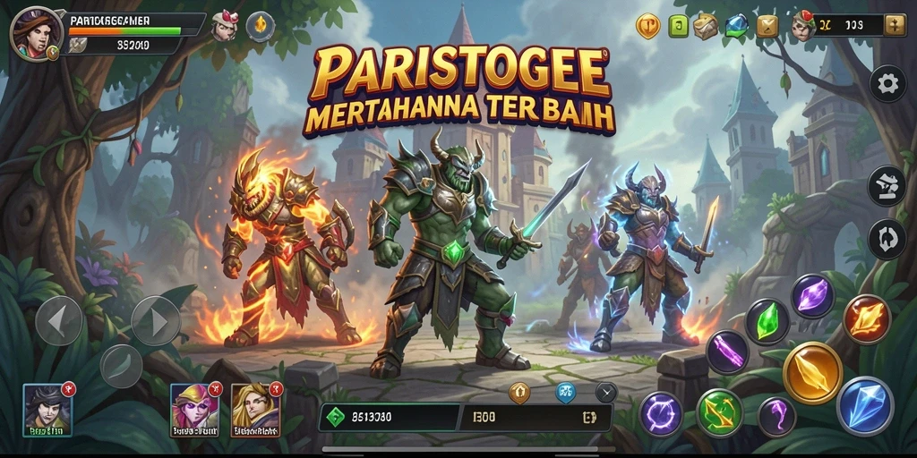 Screenshot gameplay PARISTOGEL menampilkan pertahanan menara yang mengesankan.