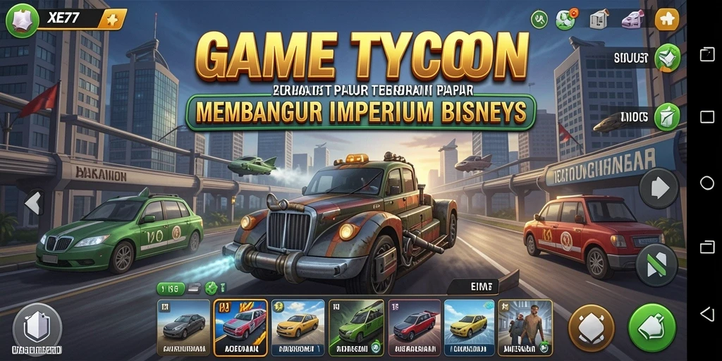 Tangkapan layar XE77 menunjukkan gameplay seru dalam membangun bisnis Tycoon.